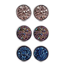 Druzy Stud Earrings Set Post Earrings Rose Gold Rainbow Blue Silver 12mm Steel - £17.53 GBP