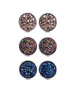 Druzy Stud Earrings Set Post Earrings Rose Gold Rainbow Blue Silver 12mm... - $21.99