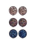 Druzy Stud Earrings Set Post Earrings Rose Gold Rainbow Blue Silver 12mm... - £17.30 GBP