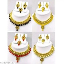 Indian Women Set Of 4 Combo Necklace Set Gold plated Fashion Jewelry Wed... - $35.63
