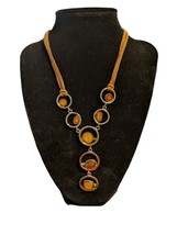 LIA SOPHIA &quot;Alex&quot; Brown Shades &amp; Silvertone Pendant Necklace Jewelry Boho - £9.03 GBP