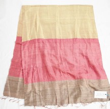 Mai Thai Lao Large Silk Scarf Brown and Pink Stripes 25x67 Handwoven New - $19.79