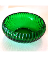 Anchor Hocking Forest Green Glass Cupped Bowl Ribbed Swirl Pattern 6&quot; round - £12.40 GBP