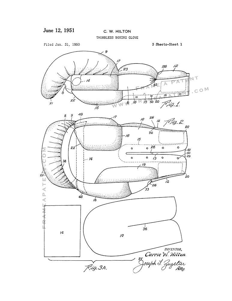 Thumbless Boxing Glove Patent Print - White - £6.37 GBP - £32.83 GBP