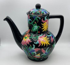 EMAUX DE LONGWY French Enamel Floral Coffee Pot with Lid - £470.72 GBP