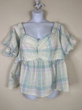 NWOT Old Navy Blouse Womens Plus Size 4X Plaid Sweetheart Peasant Puff S... - £15.81 GBP