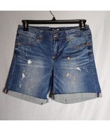 Seven7 Denim Shorts Womens Size 8 Mid-Rise Distressed Roll Hem Paint Splash - $20.78