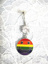 Fun Rainbow Color Happy Face - Have A Nice Day On 14g Clear Cz Belly Button Ring - £4.73 GBP