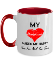Dog Mugs. My Dachshund Makes Me Happy. Red-2T-Mug  - £14.13 GBP