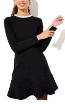 LOFT Black Dress With White Ruffle Collar Size 10 Stretchy Flowy Skirt M... - $24.50