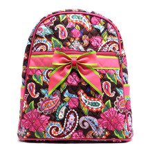Quilted Backpack Paisley Fuschia Over Shoulder Book Tote Bookbag Bag Sling New - £20.57 GBP
