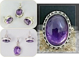 Sterlingsilber Amethyst Edelsteine Handmade Set Ring Kombo Birthday, Tan... - $73.23