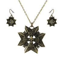 Zeckos Bronze Star + Fleur de Lis Necklace and Dangle Earrings Set - £11.15 GBP