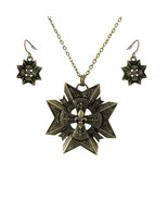 Zeckos Bronze Star + Fleur de Lis Necklace and Dangle Earrings Set - £11.14 GBP