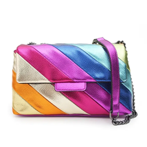 Women Fashion Funky Metallic Colorful Stripes Handbags Cross Body Should... - £26.32 GBP