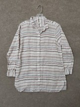 Garnet Hill 100% Linen Button Up Shirt Womens S Petite White Striped Long Sleeve - £23.63 GBP