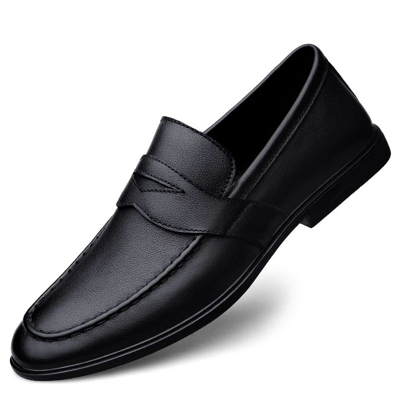  men casual loafers soft moccasins high quality genuine leather slip on men shoes black thumb200