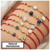 Lucky Red String Bracelet with Gemstones, Rosary Style, Birthstone Bracelet - £24.63 GBP