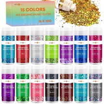 Holographic Chunky Glitter For Resin - 15 Colors Holographic Glitter For... - £15.14 GBP