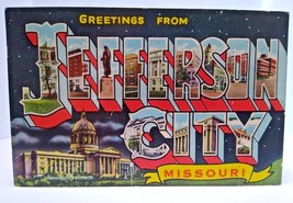 Greetings From Jefferson City Missouri Large Big Letter Postcard Linen 1953 MO - £6.24 GBP