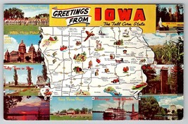 Iowa Greetings Map Attractions Picture Border Postcard D30 - £7.88 GBP