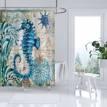 Sea Horse Ocean Animal Beach Theme Fabric Shower Curtain Sets Bathroom Decor Wit - £23.08 GBP