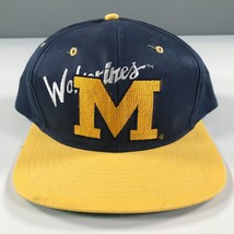 Vintage University of Michigan Snapback Hat Block M Maize Blue Flat Brim - £29.04 GBP