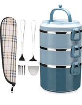 Stackable Stainless Steel Lunch Box With Silverware - £15.66 GBP