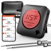 Nutrichef Bluetooth Meat Thermometer For Grilling And Smoking With Zip Travel Ca - £63.69 GBP