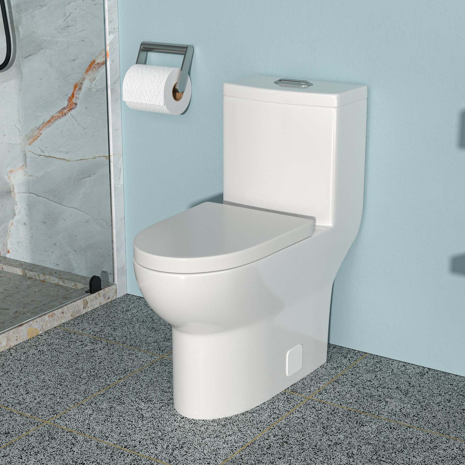 Ceramic One-Piece Toilet: Dual Flush, Soft Close - $305.99