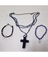 Handmade Vintage Cross Jewelry Set: Necklace &amp; 2 Bracelets, Unique, Crys... - $52.95 CAD
