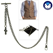 Albert Chain Bronze Color Pocket Watch Chain for Men with Cross Fob T Bar AC137  - £13.44 GBP