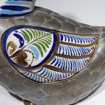 Tonala Hand Painted Ceramic Pottery Metal Brass 10&quot; Swan Duck Bird Mexico - $45.95