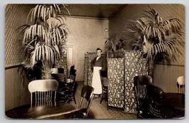 RPPC Interior View Restaurant Dining Room Waiter Palms 1918 Photo Postcard S28 - £13.54 GBP
