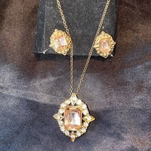 Vintage 1980&#39;s Saq Pink Cubic Zirconia Crystal Necklace &amp; Earrings Set - £34.83 GBP