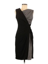 NWT TADASHI SHOJI Black Gray Colorblock Asymmetrical Pleated Silk Sheath Dress 8 - £60.22 GBP