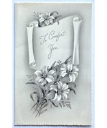 c1965 Sympathy Comfort Greeting Card Gray with Lily Flowers and Silver G... - £7.47 GBP