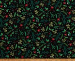 Cotton Holiday Holly Leaves Winter Christmas Black Fabric Print by Yard ... - $11.95