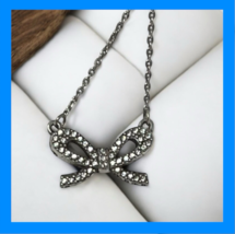 Brighton Silver Ribbon Bow Small Pendant Necklace with Rhinestones 16" image 5