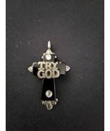 Black Onyx Cross &quot;TRY GOD&quot; Hook Clip Purse Accessory.  Vintage - $17.64 CAD