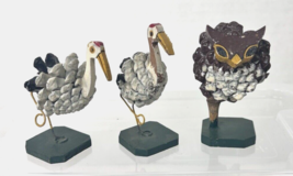Three 3 Vintage Handmade Pinecone Birds Owl Japan Figures - $22.28