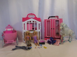 Barbie Glam Getaway House Fold up + Horse + Carriage + + Closet + Dolls ... - $30.73
