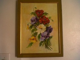 Original painting Flowers Lucy Trauth listed Santa Monica artist 14x18 &#39;70 - £100.16 GBP
