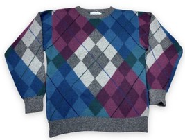 Vtg 90s JH Collectibles Argyle Sweater Angora Rabbit Hair Lambswool Nylon Sz S - £21.07 GBP