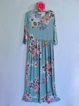 Reborn J Soft Jersey Knit Floral Maxi Dress M Mint Green Peach Lavender Flowers - £19.17 GBP
