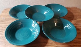 Pier 1 One Solid Teal Green 6½&quot; Stoneware Bowls Japan Set of 5 - £9.56 GBP