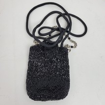 Vintage Liz Claiborne Beaded Sequin Purse Clutch 3.5x5 Inch Black w/ Cha... - £27.18 GBP