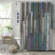 Distressed Wooden Planks Fabric Shower Curtain, W/Hooks Modern Rustic, 72&quot;x72&quot; - £17.42 GBP