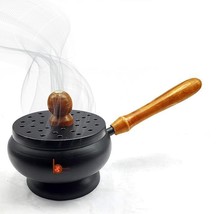 Metal Charcoal Incense Burner Loban Burner with Wooden Handle Size:4*8 Inch - £16.57 GBP