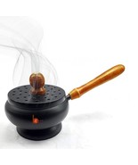 Metal Charcoal Incense Burner Loban Burner with Wooden Handle Size:4*8 Inch - £16.42 GBP